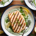Grilled Halibut with Cilantro Garlic Butter
