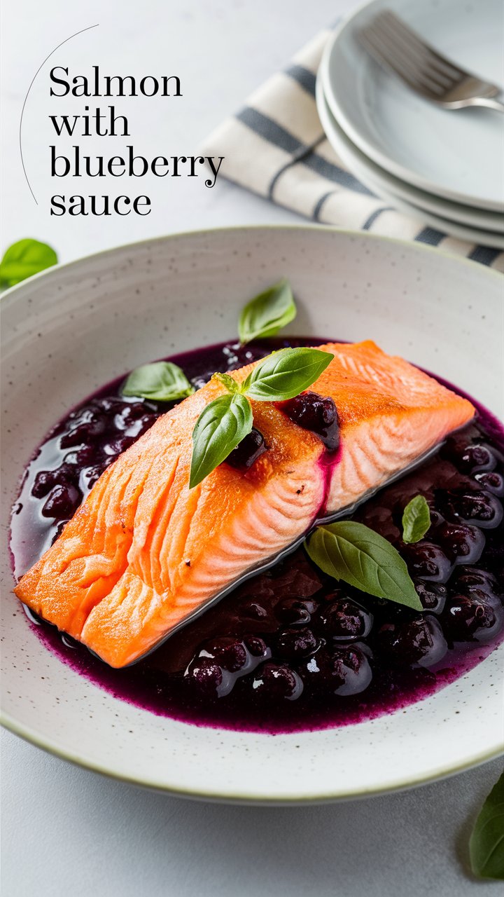 Grilled Salmon Steaks with Savory Blueberry Sauce