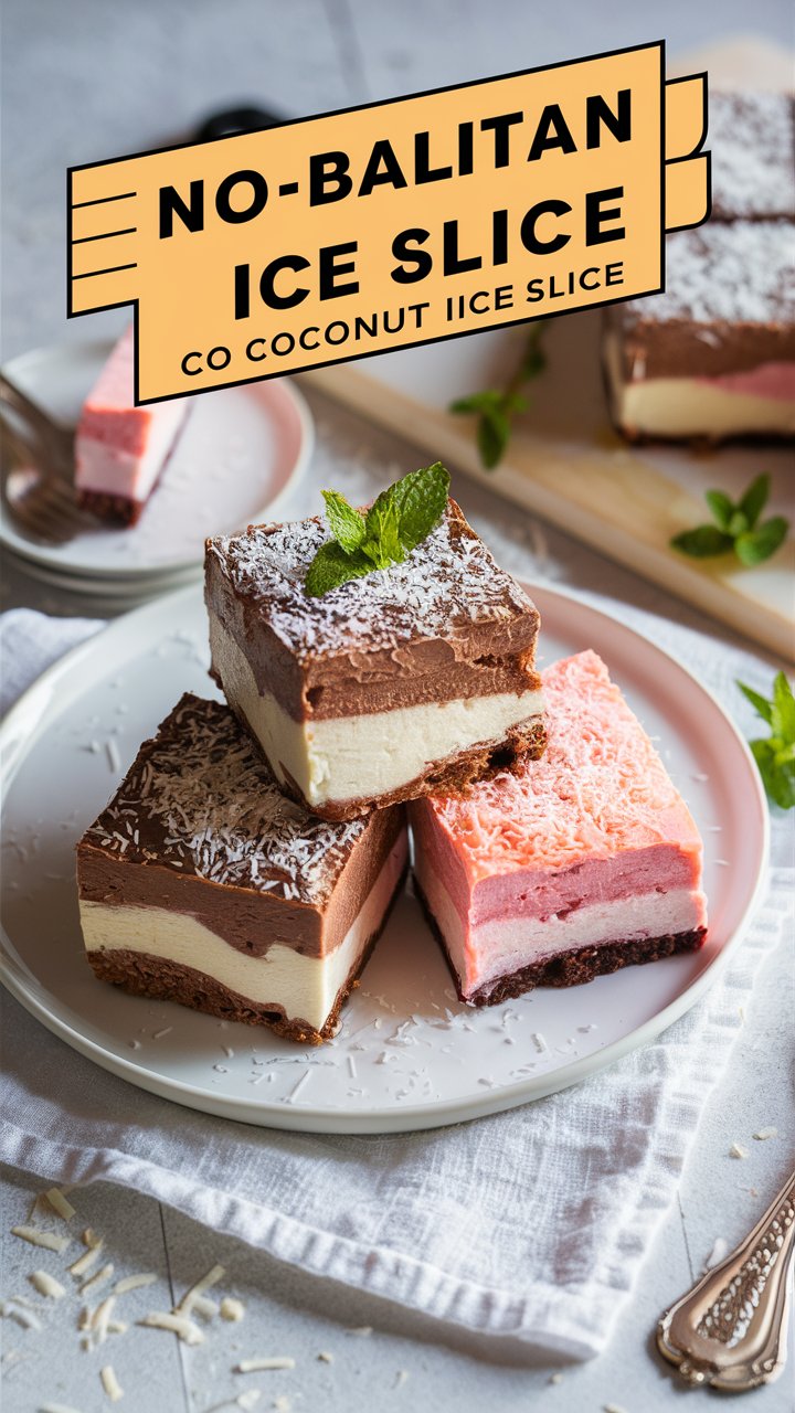 No-bake Neapolitan Coconut Ice Slice