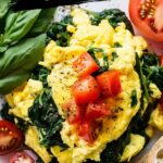 Scrambled Eggs with Basil, Spinach & Tomatoes