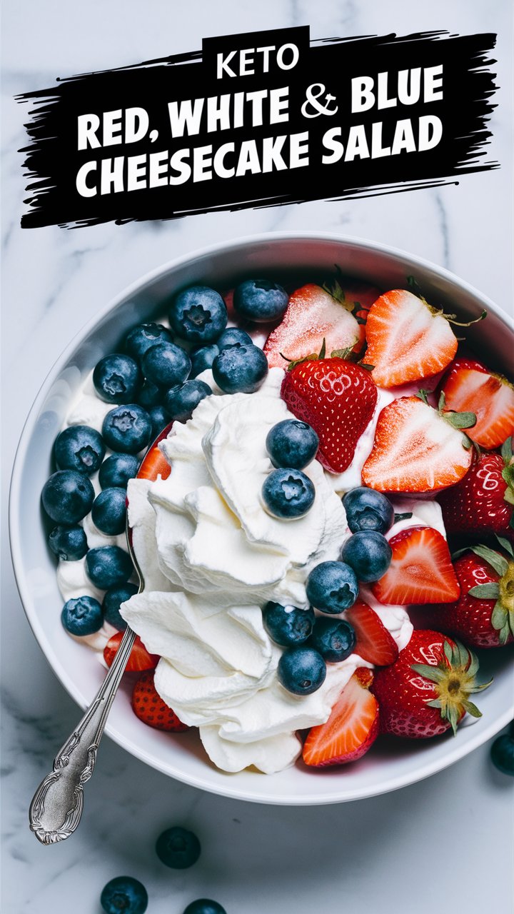 Keto Red White and Blue Cheesecake Salad