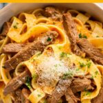 Creamy Parmesan Garlic Beef Pasta Delight