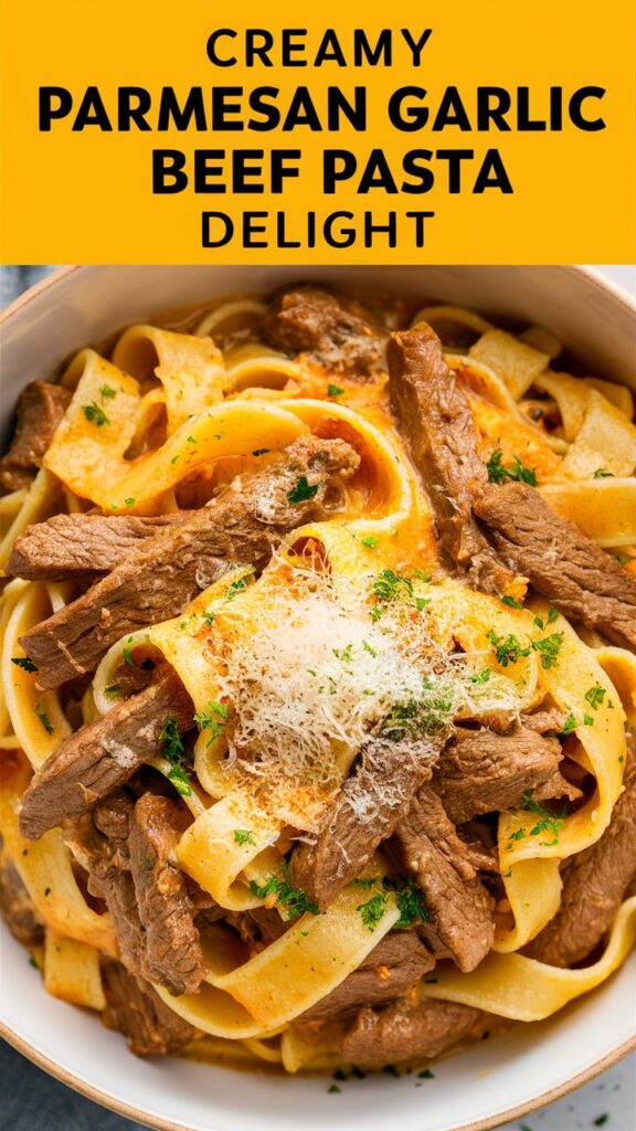 Creamy Parmesan Garlic Beef Pasta Delight