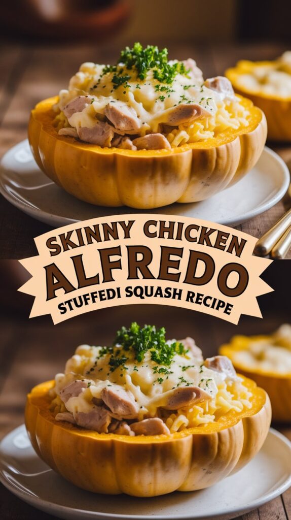 Skinny Chicken Alfredo Stuffed Spaghetti Squash Recipe
